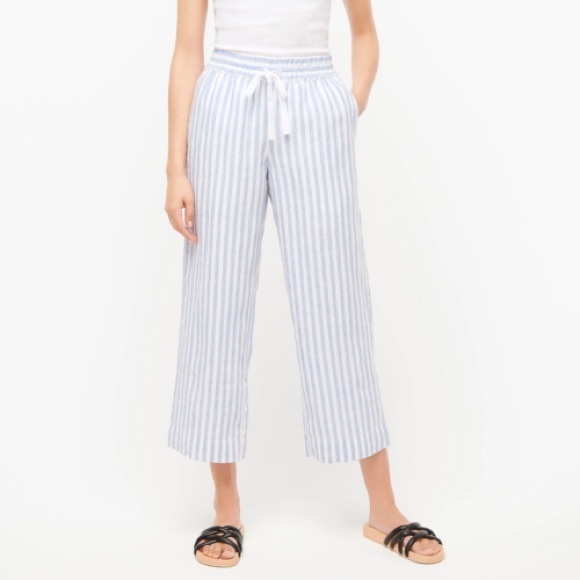 J. Crew Pants - J. Crew Blue White Stripe Linen Wide Leg Cropped Pants